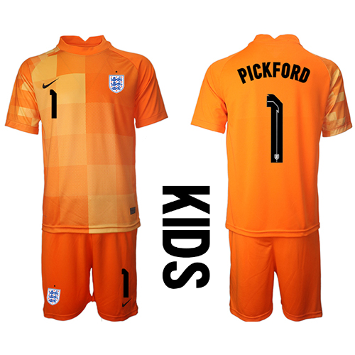 England Jordan Pickford #1 Målvakt Bortatröja Barn VM 2022 Kortärmad (+ korta byxor)